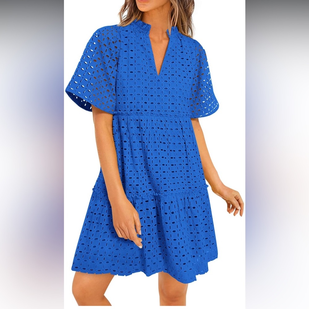 Size Medium Eyelet Fabric Blue Dress